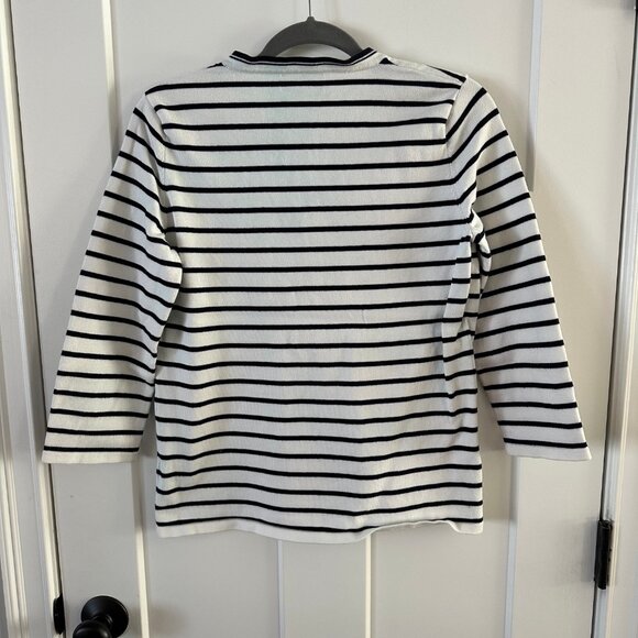 Lauren Ralph Lauren Navy & Cream Striped V-Neck Sweater - Picture 2 of 5